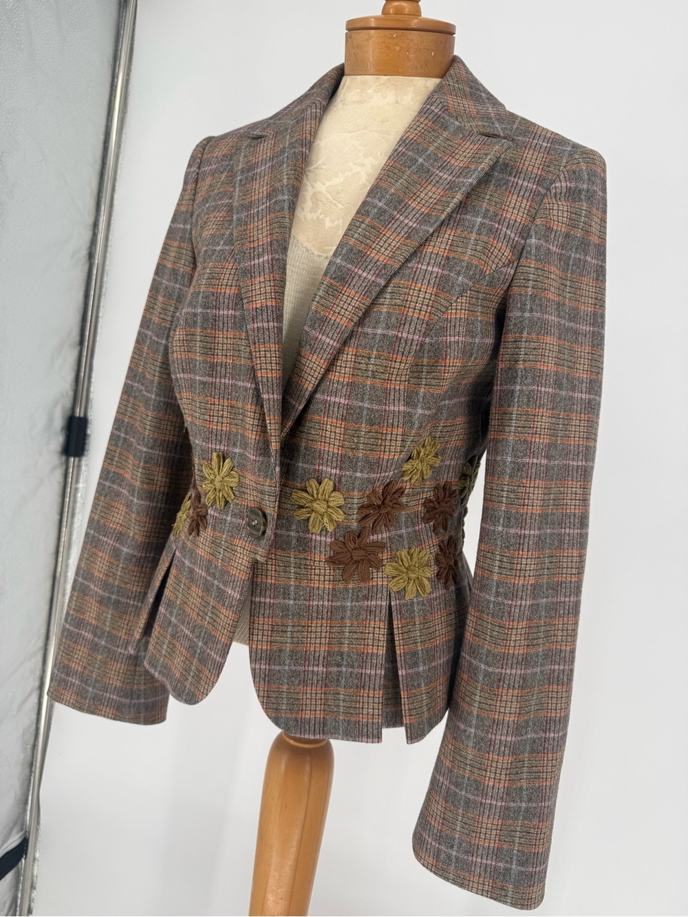 ETRO Plaid Floral-Appliqué Women's Blazer Jacket - Brown Multicolor sz44 - Picture 3 of 14